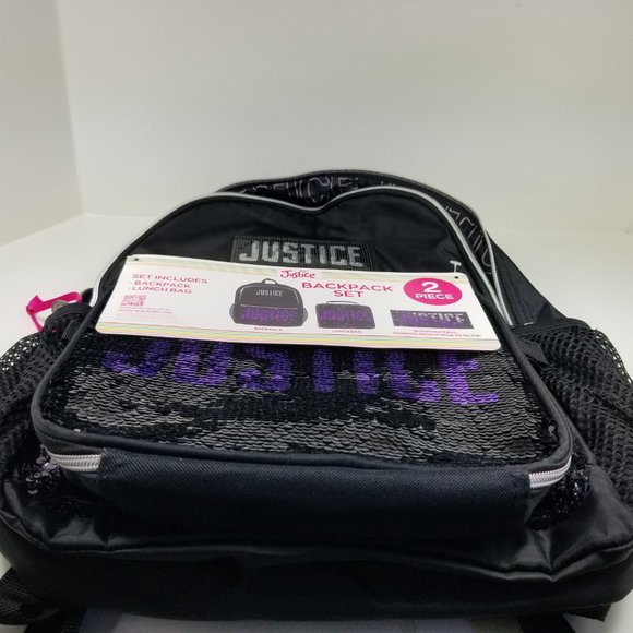 Justice reversible Sequin Backpack and Lunch Tote 2-Piece Black Purple Silver - Picture 7 of 12